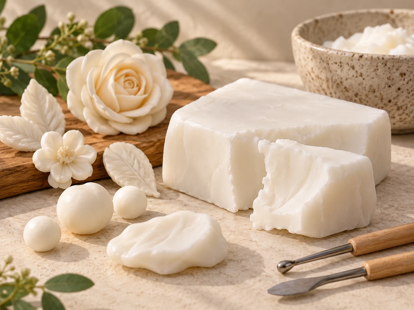 Moldable wax for sculpting decorative candle flowers and details